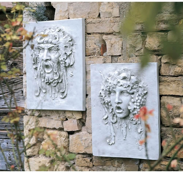 Opimus And Vappa Wall Frieze Set Plaques Green Man Woman Sculptures